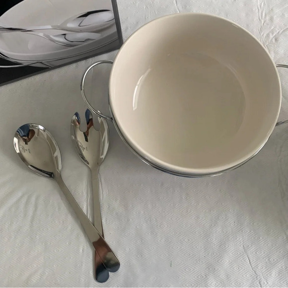 Godinger Siena 4 PC Salad Serving bowl Set Round Chrome Serving Rack serve ware - Picture 4 of 8